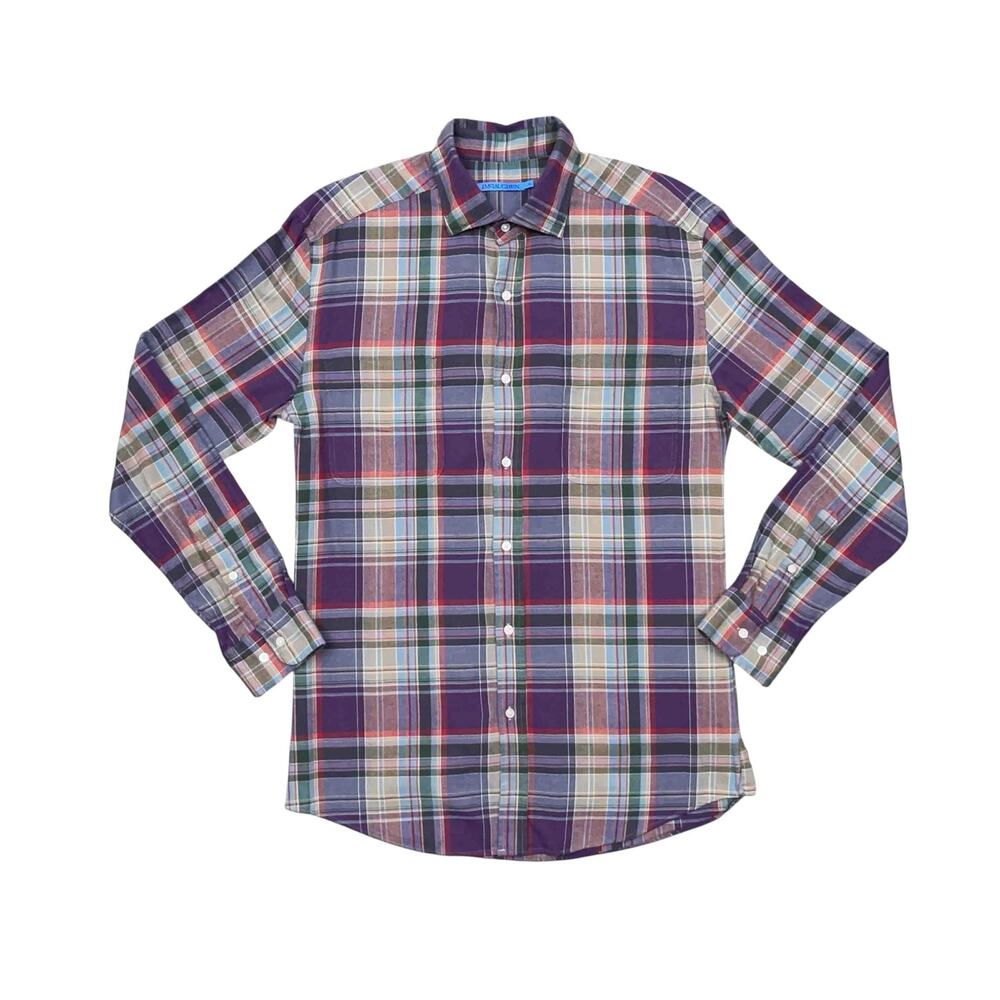 J.McLaughlin Plaid Button Down Shirt M Purple Green Preppy Country Casual
